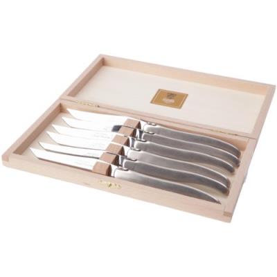 CLAUDE DOZORME 2.60.001.93 COFFRET HÊTRE 6 COUTEAUX STEAK LAGUIOLE PLEIN MANCHE INOX MAT