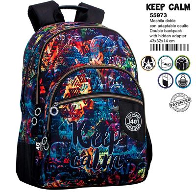 Montichelvo Montichelvo Double Backpack A.O. Cg Keep Calm Cartable, 43 cm, Multicolore (Multicolour)