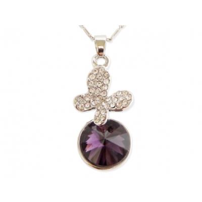 Collier papillon strass et fausse pierre violette bijou fantaisie pas cher pendentif