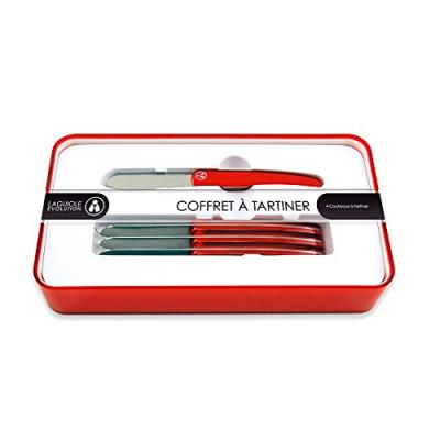 Laguiole evolution 448420 coffret de 4 tartineurs avec manche inox rouge 18 x 2,5 x 2 cm