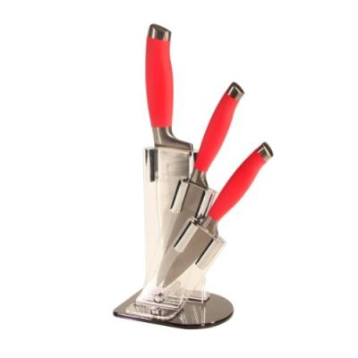 TUTTI CUISINE GLO7480 SET DE 3 COUTEAUX REVÊTEMENT TITANE + SUPPORT MANCHE ROUGE LAME GRIS ANTHRACITE