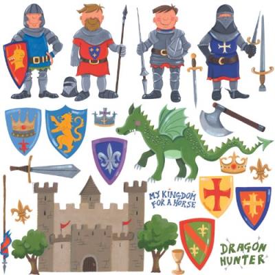 Roommates stickers muraux repositionnables enfant chevaliers et dragons