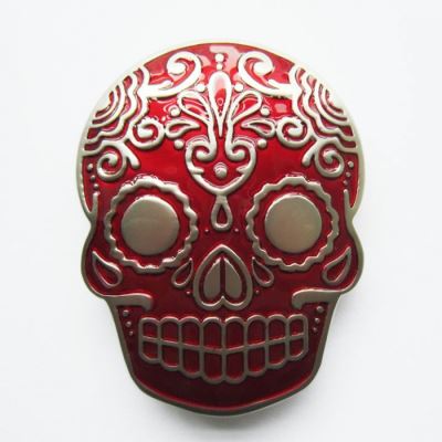 boucle de ceinture crane tribal rouge rock roll homme femme