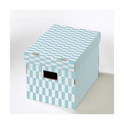 Lot de 2 boîtes CHECK en carton ondulé décor damier bleu 40x31x21 cm