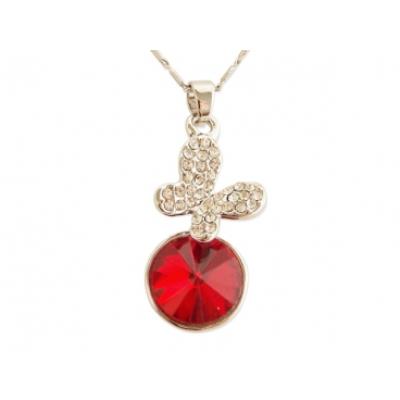 Collier pendentif papillon en strass et fausse pierre rouge bijou fantaisie pas cher pendentif