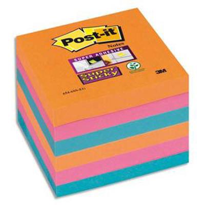 Lot 6 blocs repositionnables STICKY Bangkok 76 x 76mm, orange néon/fuchsia/bleu méditerranée