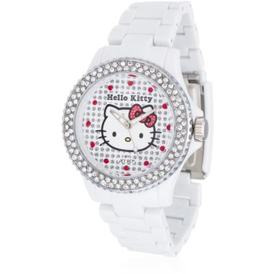 Montre Hello Kitty Nichinan White Stones/HK146S-041 en Plastique Blanc