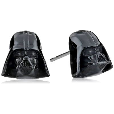 Boucle D'oreilles - Star Wars - 3d Dark Vador Plaqué Noir
