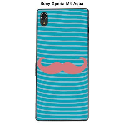 Coque Sony Xpéria M4 Aqua - Marinière Moustache - 2 Strawberry Ice
