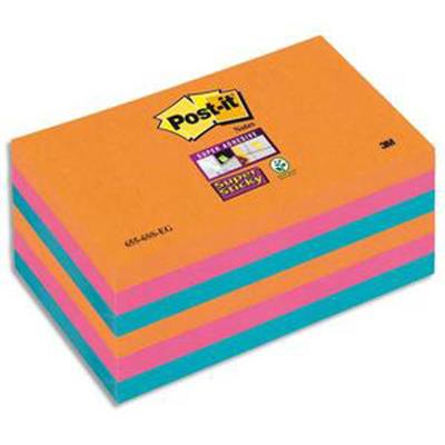 Lot 6 blocs repositionnables STICKY Bangkok 76 x 127mm, orange néon/fuchsia/bleu méditerranée