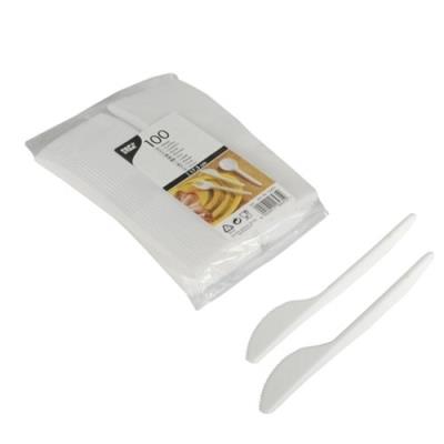 Papstar lot de 100 couteaux en plastique, longueur 175 mm, blanc
