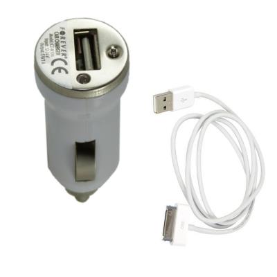 Lot Chargeur Usb 1A Voiture Compact + Cable Blanc Pour Apple Iphone / 3G / 3Gs / 4 / 4S