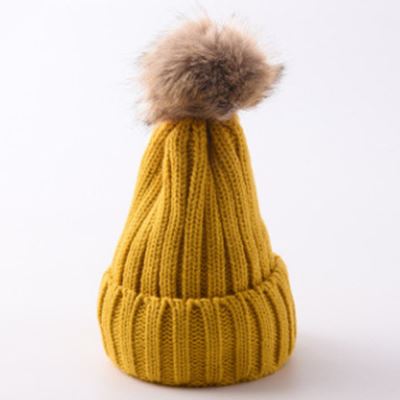 Chapeau de femmes HIVER Bonnet Tricoté Chapeau de ski Détachable Fausse Fourrure Bobble POM Curcuma - Enfants