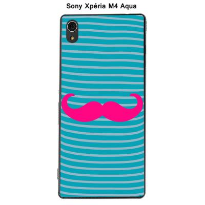 Coque Sony Xpéria M4 Aqua - Marinière Moustache - 2 Rose Intense