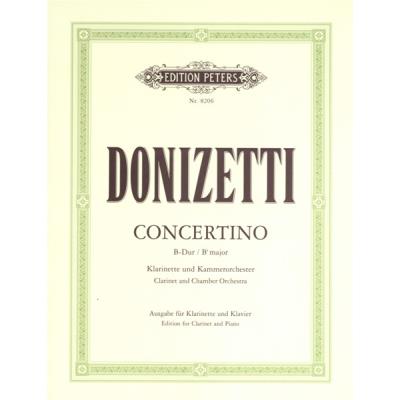 Partitions classique EDITION PETERS DONIZETTI GAETANO - CLARINET CONCERTINO IN B FLAT - CLARINET AND PIANO Clarinette