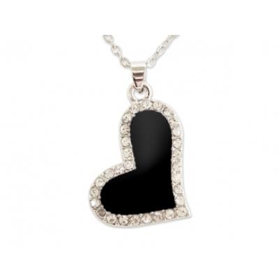 Collier splendide pendentif coeur noir et strass bijou fantaisie pas cher pendentif