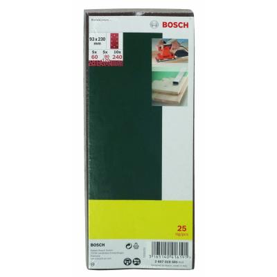 Bosch 2607019501 Feuilles Abrasives Pour Ponceuse Vibrante (Trouées) Grain 60-240 93 X 230 Mm Lot De 25
