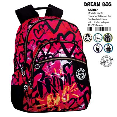 Montichelvo Montichelvo Double Backpack A.O. Cg Dream Big Cartable, 43 cm, Multicolore (Multicolour)