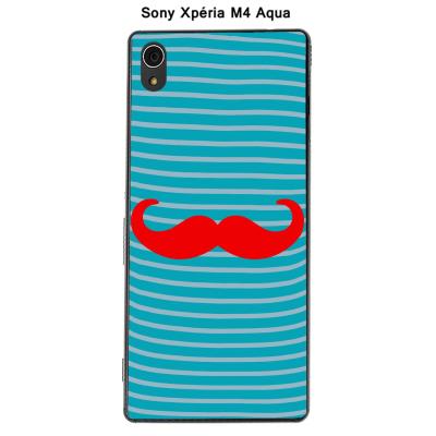 Coque Sony Xpéria M4 Aqua - Marinière Moustache - 2 Rouge Intense