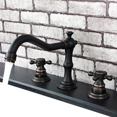 Robinet d'évier rotatif style vintage avec mitigeur, robinet finition en bronze huilé muni de deux poignées