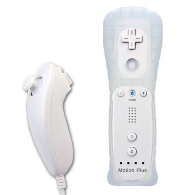 Manette Wiimote et Nunchuck Hobby Concept Contrôleur de jeu pour Console Wii et Wii U avec Housse en silicone Blanc