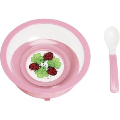 playshoes bowl and spoon set with suction base (pink)