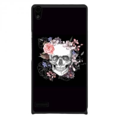 Coque rigide pour Huawei Ascend P6 avec impression Motifs skull fleuri