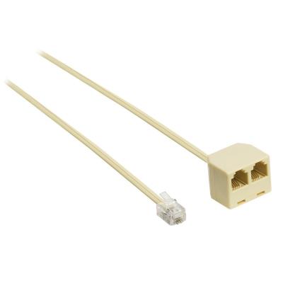Telecommunicatie splitterkabel met male RJ11 connector naar 2x RJ11 female 2,00 m ivoor