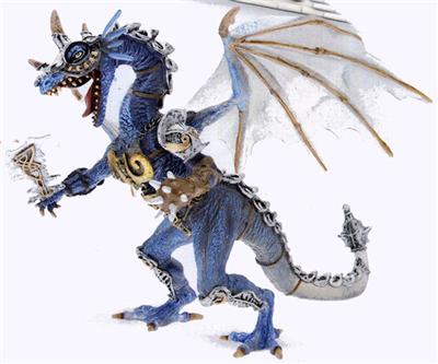 Plastoy - Dragon en armure gris translucide et bleu