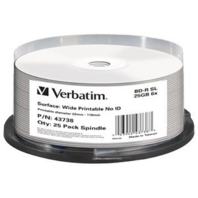 Verbatim bd-r sl 25gb 6x wide printable 25pk (43738)
