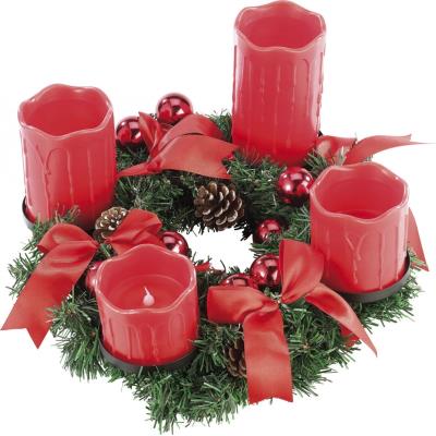 Couronne de l'Avent avec ornements rouges & 4 bougies à LED