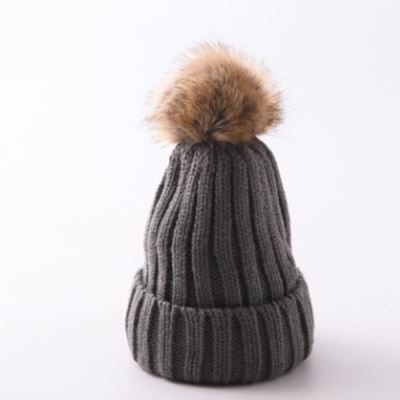 Chapeau de femmes HIVER Bonnet Tricoté Chapeau de ski Détachable Fausse Fourrure Bobble POM Gray - modèles pour enfants