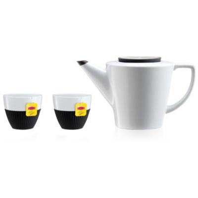 Théière porcelaine 1L + 2 tasse à thé bord silicone noir 9101143 - Viva scandinavia