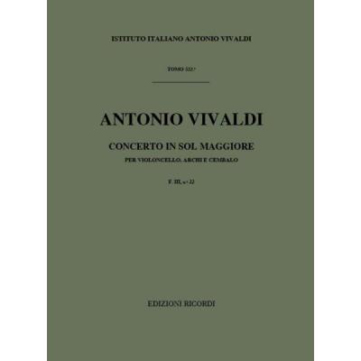 Partitions classique RICORDI VIVALDI A. - CONCERTI IN SOL RV 415 - VIOLONCELLE, CORDES ET BASSE CONTINUE Violoncelle