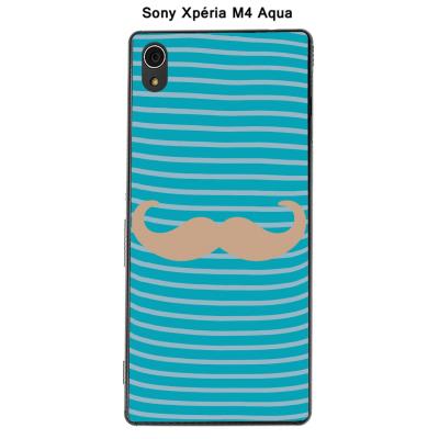 Coque Sony Xpéria M4 Aqua - Marinière Moustache - 2 Toasted Almond
