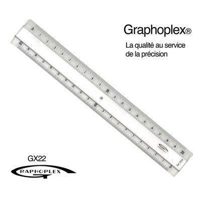 GRAPHOPLEX R&egrave;gle transparente 2 biseaux + bosselage 20 cm -  {couleur}