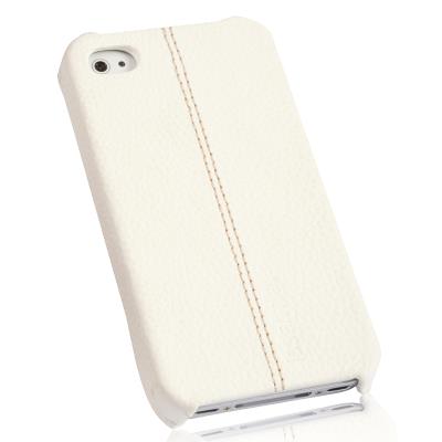 Coque pour iPhone 4/4S Cuir Blanc Grainé - Collection Pure + 2 protections d'écran