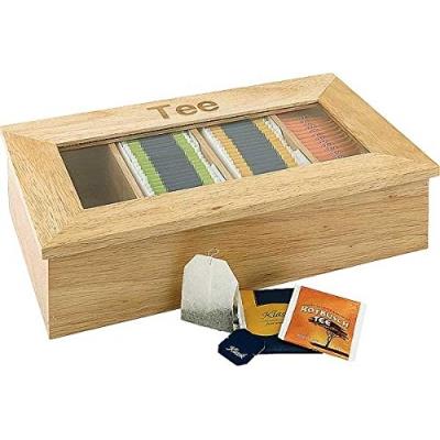 Aps boîte à thé en bois (rubberwood) environ 33,5 x 20 cm hauteur 9 cm - 4 compartiments avec fenêtre pour kuvertierte sachets