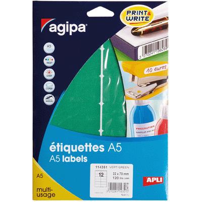 Agipa - Etiquette Adhesifs 32x70 Vert - Etui 120