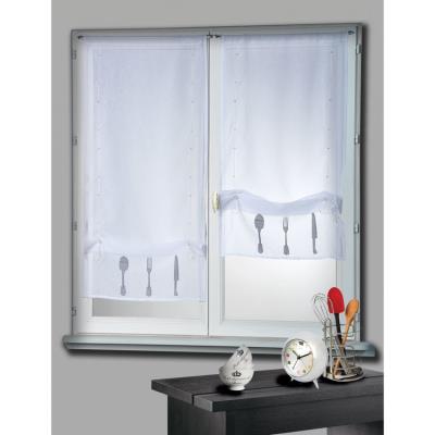 Voilage vitrage à  passant polyester broderie couvert 50x130cm - lot de 2 CUISINE - Blanc