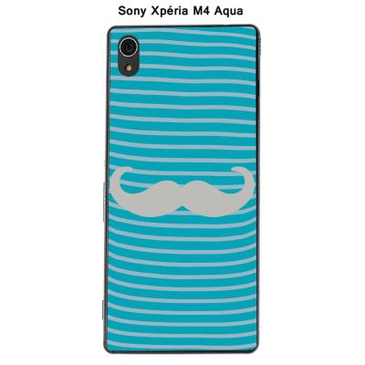 Coque Sony Xpéria M4 Aqua - Marinière Moustache - 2 Glacier Gray