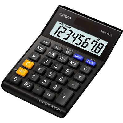 Casio MS 80verii-BK Calculatrice euro, 8 chiffres Extra Big Écran LCD Noir