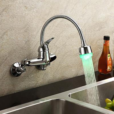 Robinet de cuisine mural avec bec verseur flexible et LED