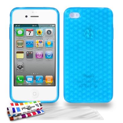 Coque Souple ORIGINALE Ultra Fine Bleu lagon , Diams, de MUZZANO pour APPLE IPHONE 4S + 3 Films de Protection Ecran UltraClear Pour APPLE IPHONE 4S
