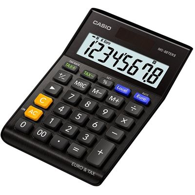 Casio ms-88terii-BK Calculatrice euro, 8 chiffres Extra Big Écran LCD Noir
