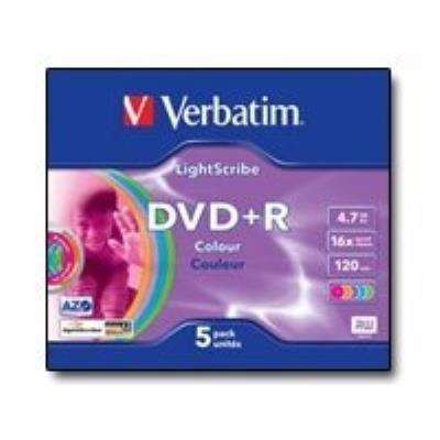 Verbatim Lightscribe Colour - 5 x DVD+R - 4.7 GB (120 min.) 16x - blauw, geel, rood, groen, oranje - LightScribe 1.2 - slim jewel case