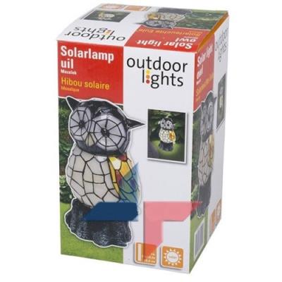 lampe hibou mosaique solaire sans fil rechargeable style tiffany de jardin