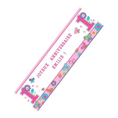 Bannière anniversaire 1 an fille fleurs à personnaliser (1 65 m)