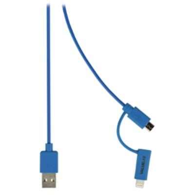 Câble de synchronisation et de chargement usb 2.0 a mâle - micro b mâle avec adaptateur lightning, longueur 1m, bleu valueline