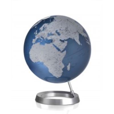 Globe terrestre design bleu argent sur socle alu